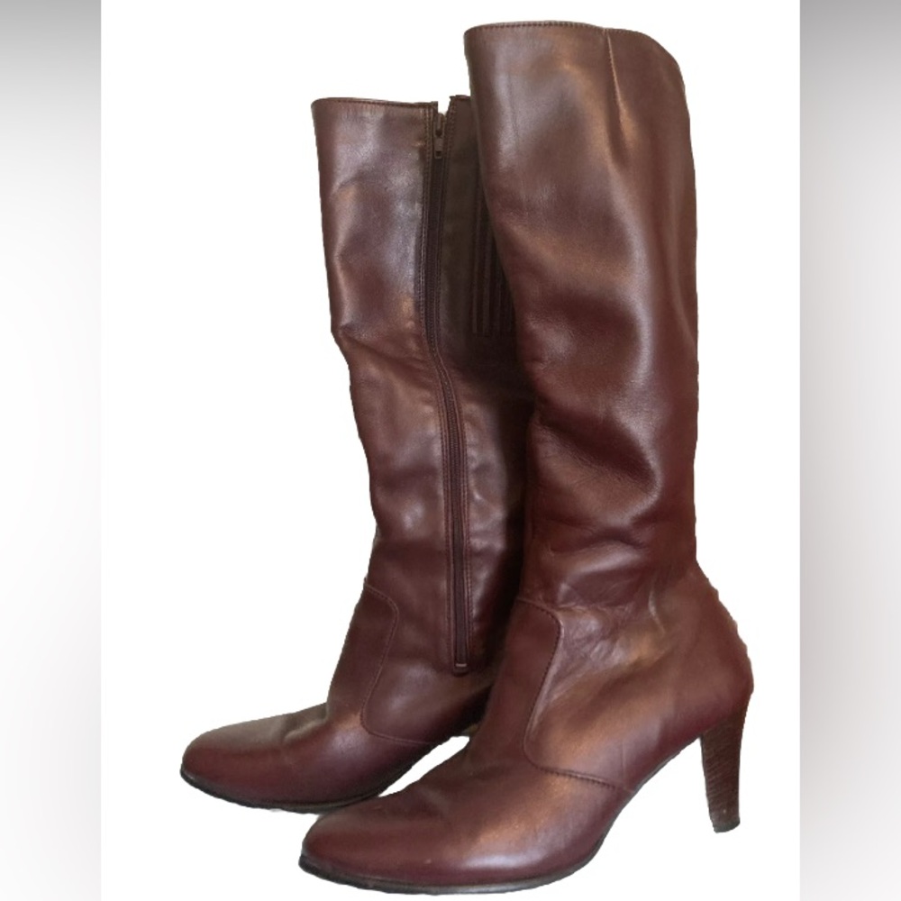 Vtg Fabulous OldMaine Trotters USA  Side Zipper Wood Heel Mod Red Brown 9S Boot